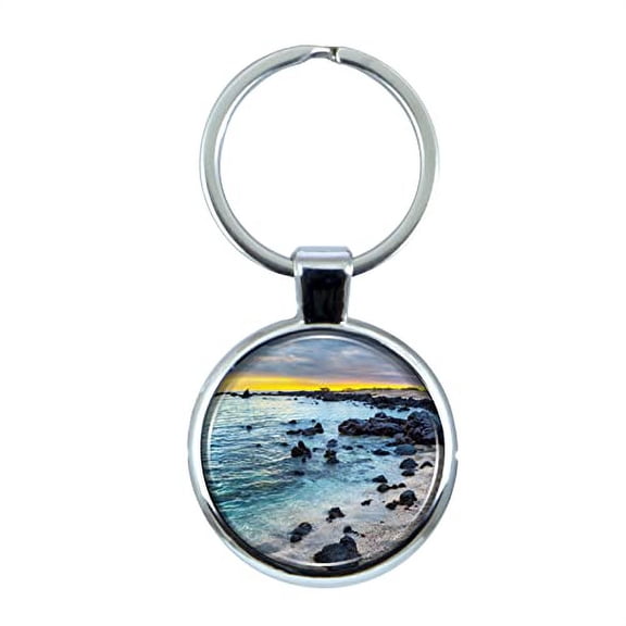 Galapagos Islands Keychain with Epoxy Dome and Metal Keyring