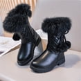 thumbnail image 5 of BXJX Girls Snow Boots, Zipper Fleece Lined Warm Outdoor Winter Shoots Black Size 1 Big Kids, 5 of 10
