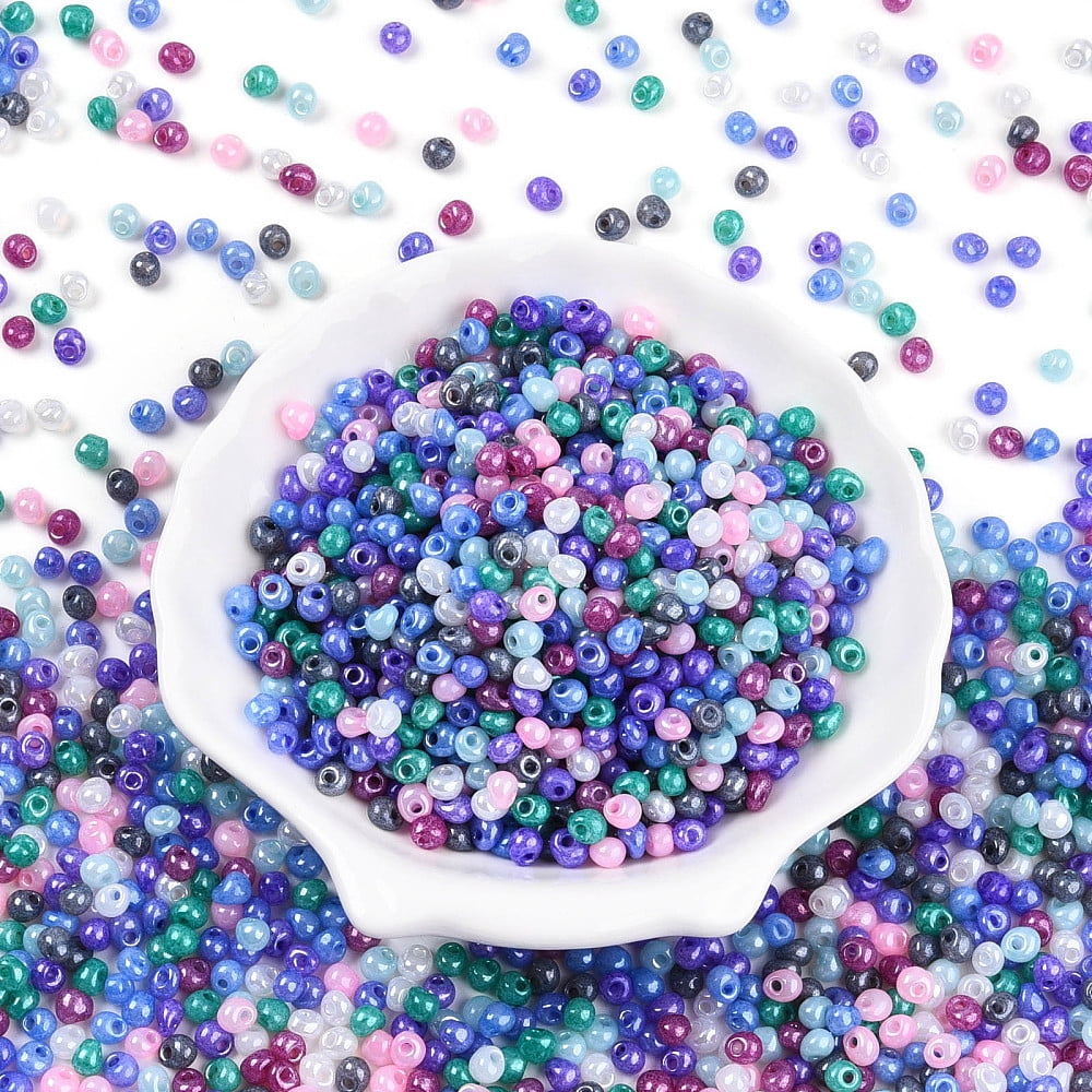 6/0 Opaque Colours Glass Seed Beads Fringe Teardrop Beads Mixed Color 4.5~5.5x4~5x3~4mm Hole: 1.2~1.4mm about 5290pcs/pound DIY