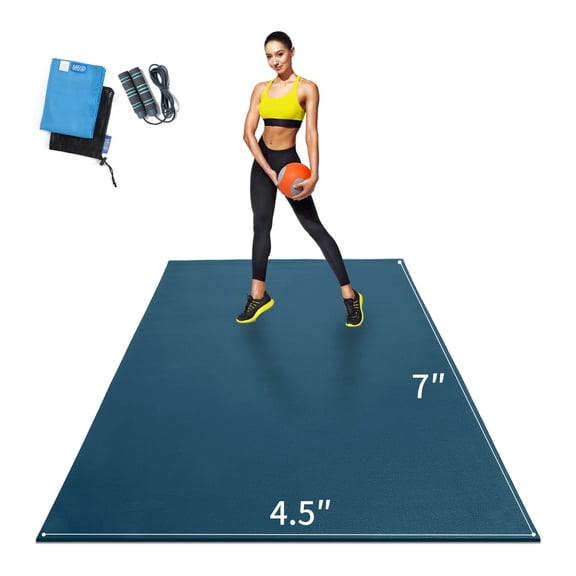 MRO Extra Large Exercise Mat 7'x5'(7mm), High-Density Workout Mats for Home Gym Flooring, Non-Slip, Extra Thick Durable Cardio Mat, Ideal for Plyo, MMA, Jump Rope - Shoe Friendly