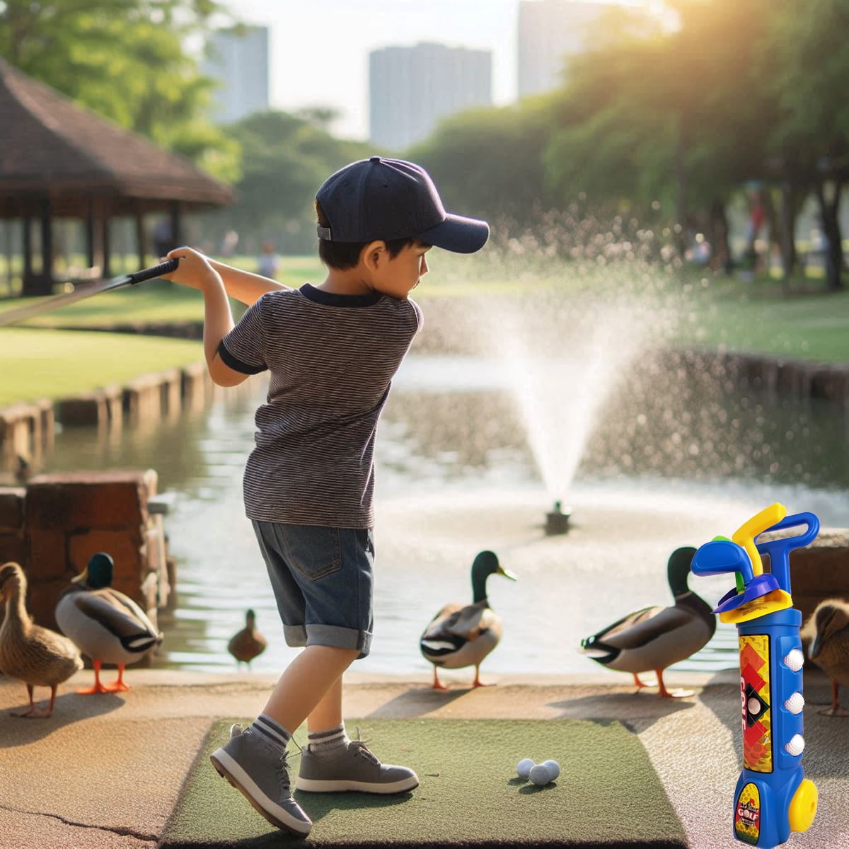 Golf Toy Kids Set - Child Indoor & Outdoor Minigolf Play Game with Clubs, Balls Trolley Practice Gift for Boys Girls Toddlers
