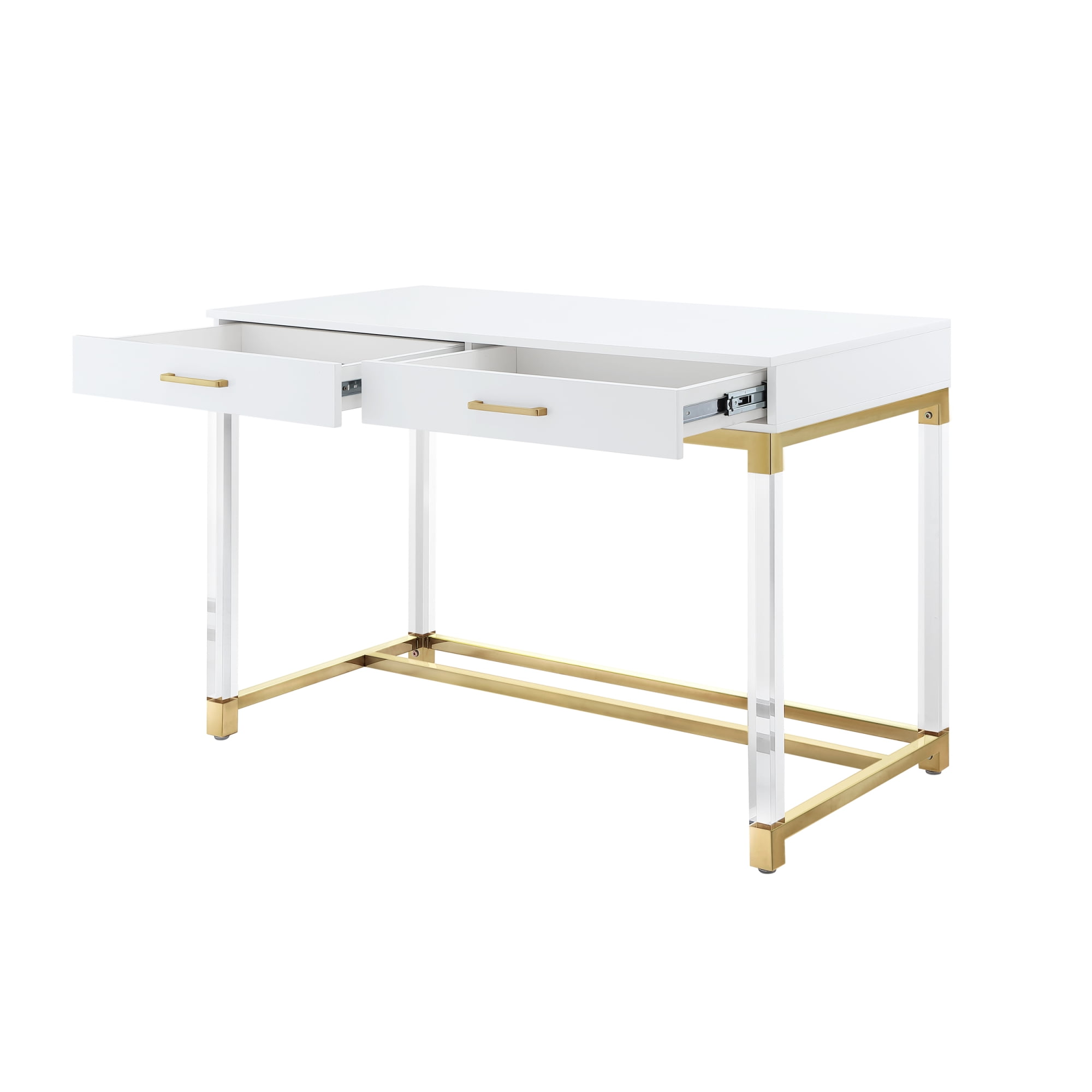 White desk deals with acrylic legs