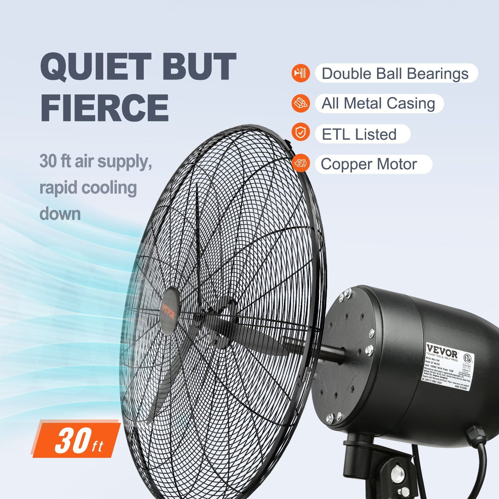 HCY Wall-Mount Misting Fan, 24 Inch, 3-speed High Velocity Max. 7000 CFM, Waterproof Oscillating Industrial Wall Fan, Commercial or Residential for Warehouse, Greenhouse, Workshop, Black, ETL Listed