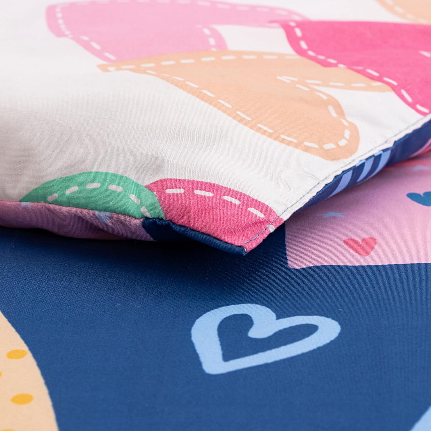 3 Piece Rainbow Comforter Set Cartoon Love Hearts Suns and Stars Bedding Set for Girls Boys Kids, Queen Dark Blue