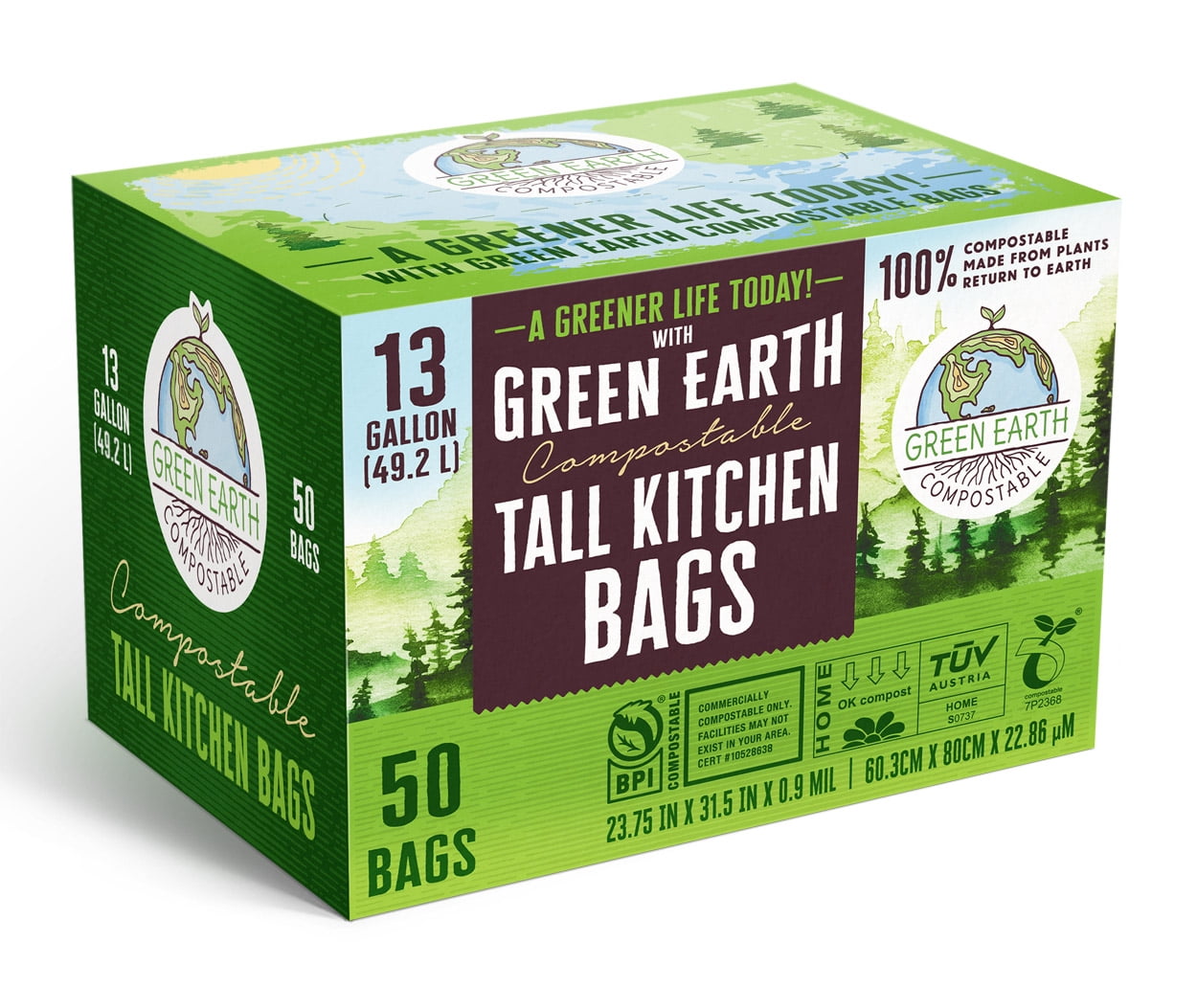 Compostable Trash Bags 13 Gallon, 50 Total Count, Sturdy Kitchen Food Scrap  Waste Bags, Medium Compost Bin Compatible, US BPI & Europe OK Compost Home