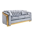 thumbnail image 6 of Velvet Chesterfield Sofa, 3-seat Couch with Gold Legs, Luxury Sofa Couch with Padded Cushion and Lumbar Pillow, 84 Inch Sofa or Living Room, Bedroom, Apartment and Small Space, Grey, 6 of 9