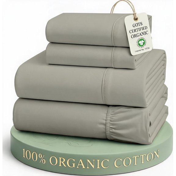 Queen Bed Sheets 100% Organic Cotton Percale Silver
