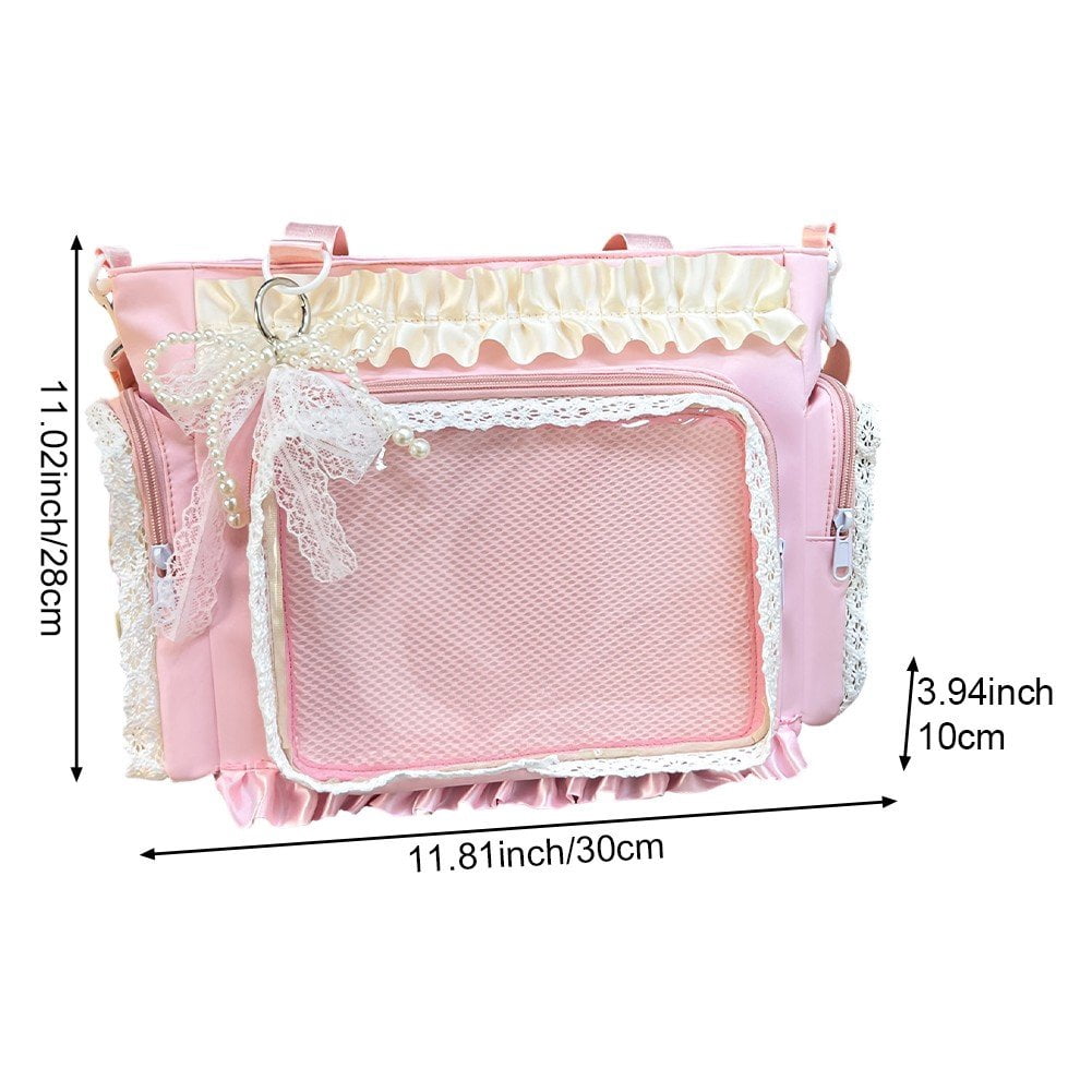 Vjnyvs Lace Decor Clear Display Crossbody Bag Nylon Tote Shoulder Bag with Bow Keychain