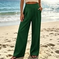 thumbnail image 2 of Women's Polyester Spandex High Waist Loose Flowy Wide Leg Pants, Pleated Elastic Waist Deep Pocket Trousers, Wrinkle Resistant Bottoms for Office Beach Travel | TruHer,Green M, 2 of 9