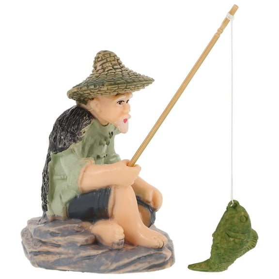 OUNONA Fish Tank Fisherman Statue Fisher Statue Multi PVC 1Pcs