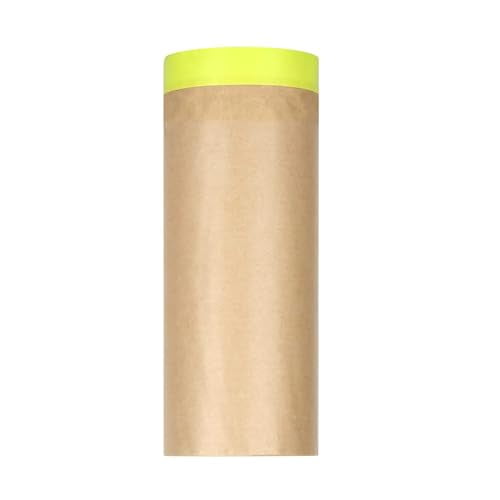 Pre-Taped Masking Paper for Painting - 12 in. x 50 ft. Tape and Masking Paint Paper, Paint Adhesive Protective Paper Rolls for Masking Skirting, Framing, Automotive and Auto Body (1 Roll)