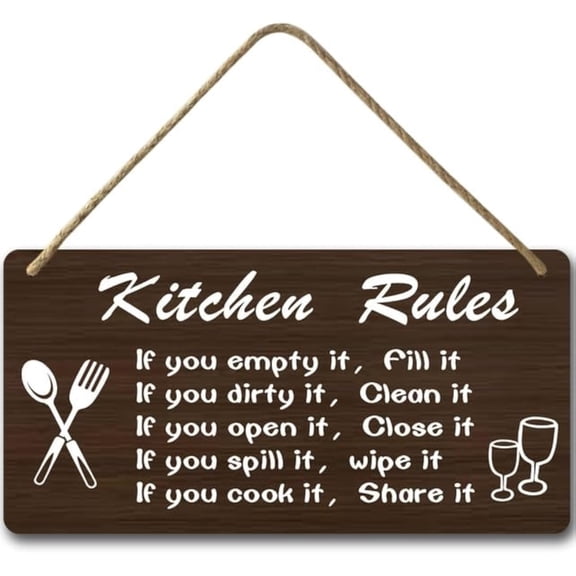 Kitchen Rules Wall Decor,Hanging Wall Art, Decorative Wood Sign Home Decor,Country Style Kitchen Decor,Rustic Kitchen Wall Art Decor - Country Wood Frame Kitchen Decorations 8x12 Inch
