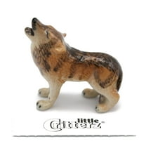 Little Critterz Wolf Howling Wolf "Lobo" Hand-painted - Home Decor Animal Decorative Figurine Birthday Gift - Miniature Porcelain Figurine