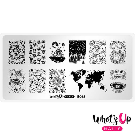 Whats Up Nails B068 Totally Spaced Out Metal Stamping Plate for Nail Art Design