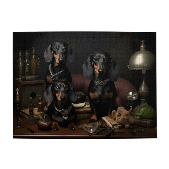 500-Piece Wooden Jigsaw Puzzle for Adults - Dachshund Dogs Still Life , Interlocking Pieces with Guide Letters, Holiday Gift & Home Decor