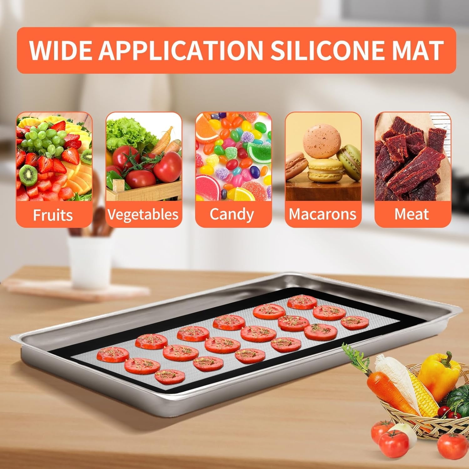 Topboutique Silicone Mats Freeze Dryer Trays Non-Stick Silicone Baking Mat Reusable Baking Sheet Drying Liners Trays Drying Liners for Kitchen,Dishwasher Safe,17 x 6.8 inch,5 Pcs Black