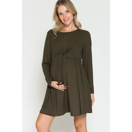 

Women Maternity Long Sleeve Dress with Front Tie
