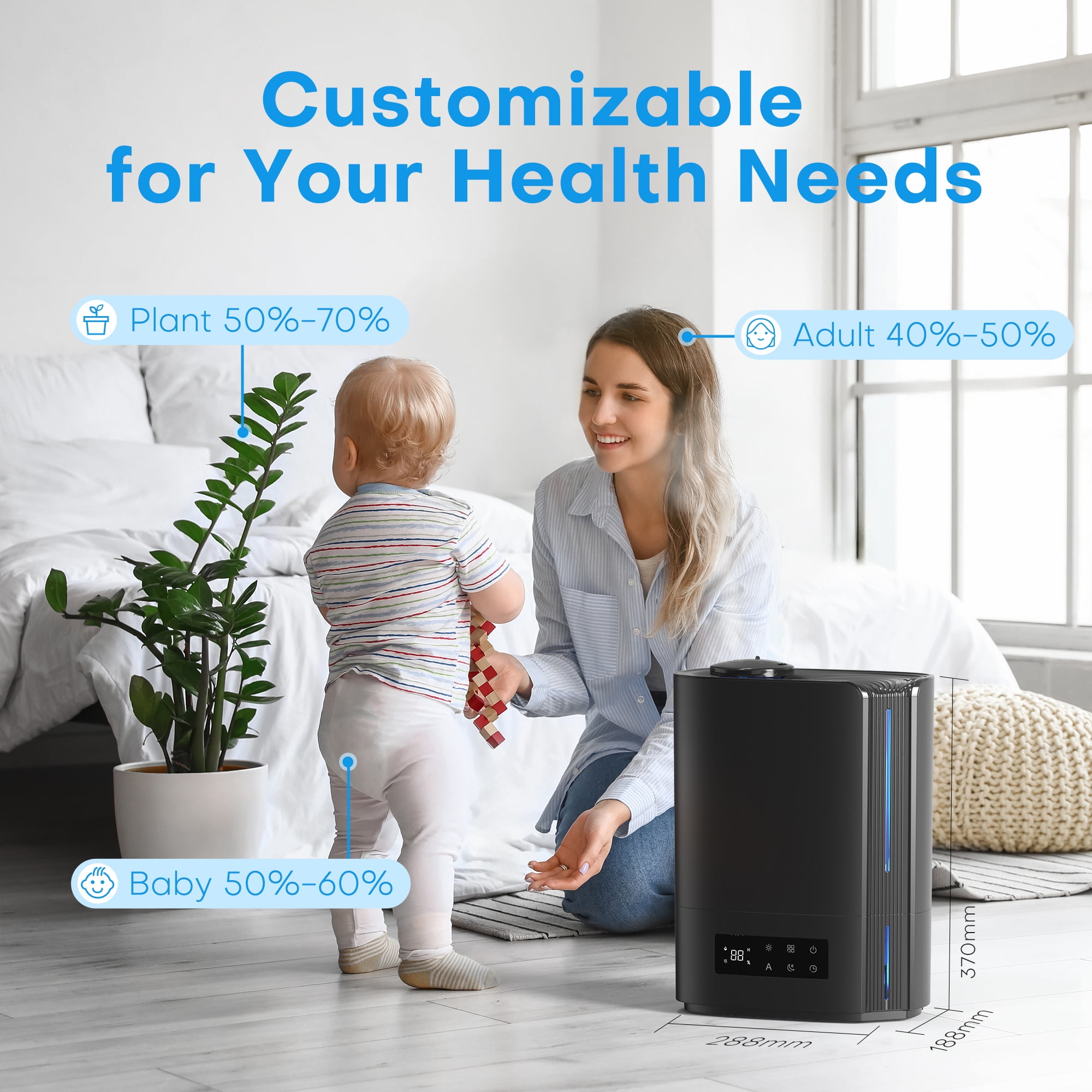 ALROCKET 6L Humidifier, Cool Mist Humidifiers for Bedroom Large Room Home,Top Fill, Smart Humidity Control,Oil Diffuser,Timer, Black