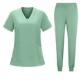 thumbnail image 2 of Minjewel Women's V-Neck Short Sleeve Two-Piece Scrubs for Women Set with Pockets, Soft & Durable Medical Scrub Set for Hospital & Clinic Wear,Light Green S, 2 of 5