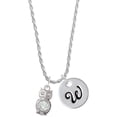 thumbnail image 1 of Delight Jewelry Silvertone 3-D Clear AB Crystal Owl Silvertone Script Initial Disc - W - Charm Necklace, 20"+3", 1 of 4