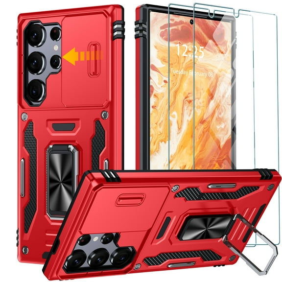 ANTSHARE Back Cover Cell Phone Case with Screen Protector for Samsung Galaxy S24 Ultra, Red