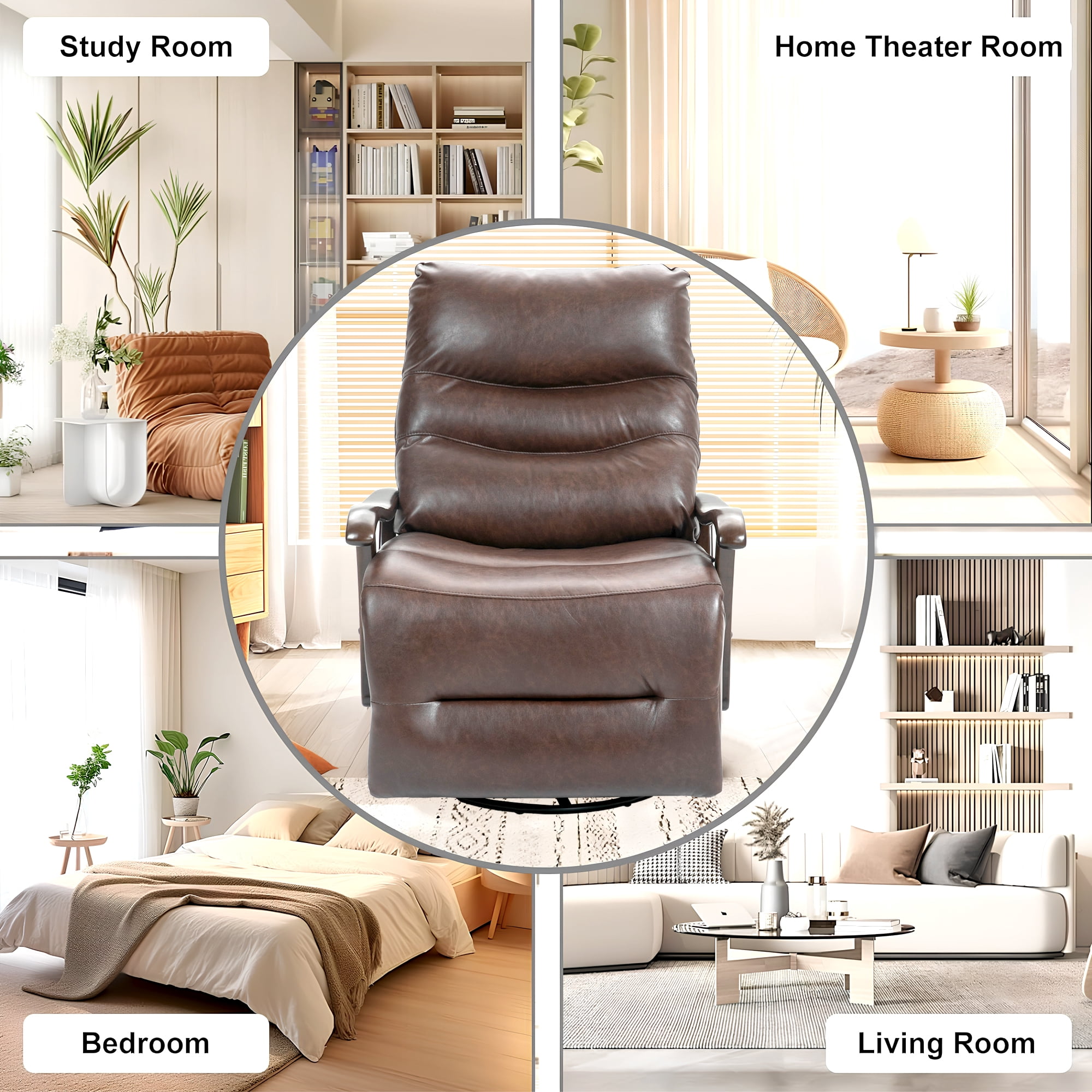 PORKISS Recliners Single Chairs with USB Port, Oversized Ergonomic Lounge Chair with Armrests, Brown