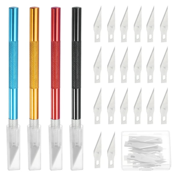 Uxcell 44 Pcs Exacto Knife Set Includes 4 Pcs Craft Hobby Knife and 40 Exacto Blades(Red, Gold, Blue, Black)