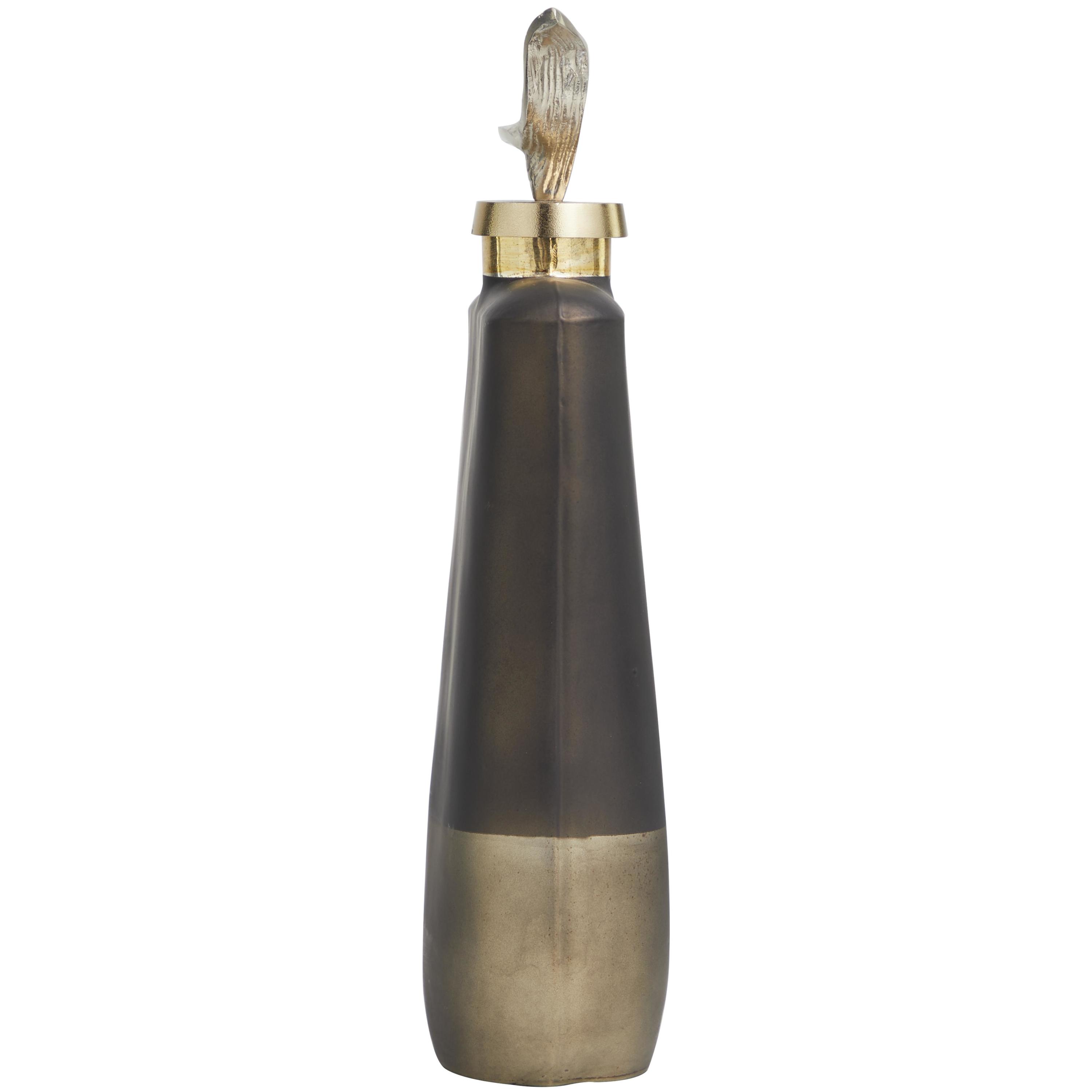 DecMode 7" x 16" Bronze Glass Abstract Colorblock Decorative Jars with Gold Accents and Silver Wave Designed Top, 1-Piece