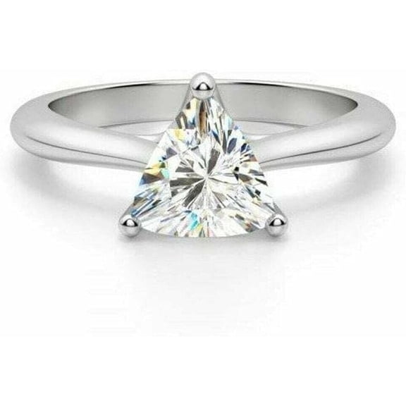 beryl_creation 0.70 Ct Trillion Cut White Diamond Engagement Wedding Solitaire Ring 14K White Gold Plated 925 Sterling Silver For Women's - 5