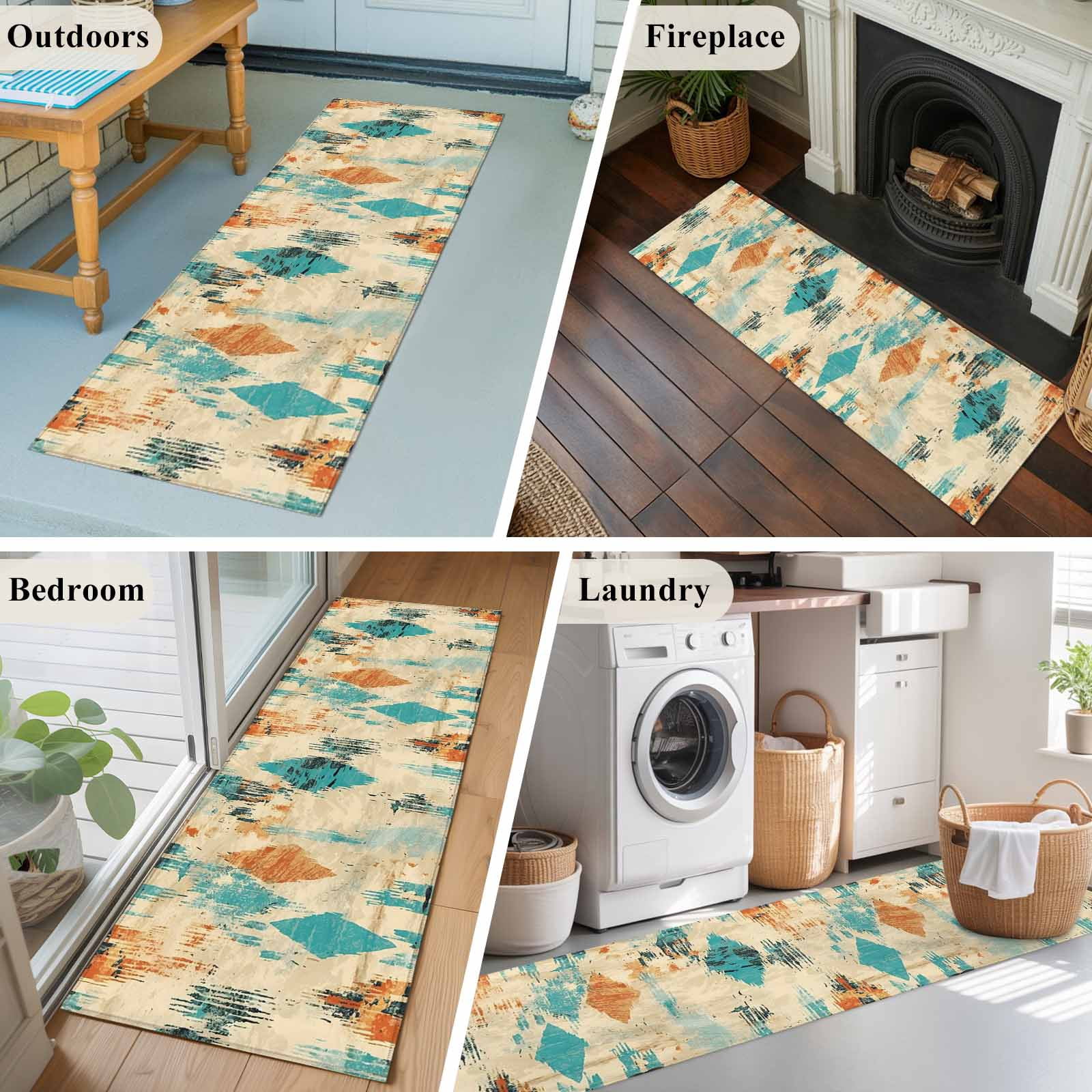 2'x6' Rug Runners for Hallways Kitchen, Orange Teal Red Non Slip Entryway Beside Floor Carpet Runner, Boho Modern Abstract Splashing Art Washable Laundry Room Bedroom Throw Rugs Mat for Family Pet