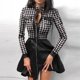 thumbnail image 4 of Vestido de cuero PU con bolsillos y cremallera para mujer, Mini vestido de fiesta de retazos, manga de malla de encaje Sexy, cuello alto, botón, elegante, Invierno, 4 of 6