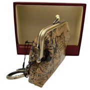 Patricia Nash Womens Leather Coin Purse European Map Print Kiss Lock in Gift Box