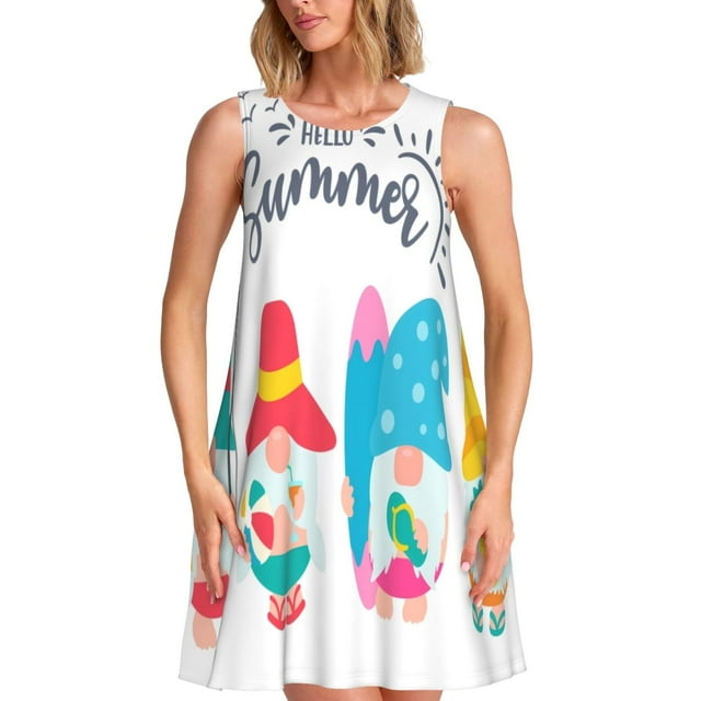 Disketp Gnomes Summer para Vestido sin Mangas para Mujeres, Vestidos de Verano para Mujeres, Casual y Holgado para la Playa