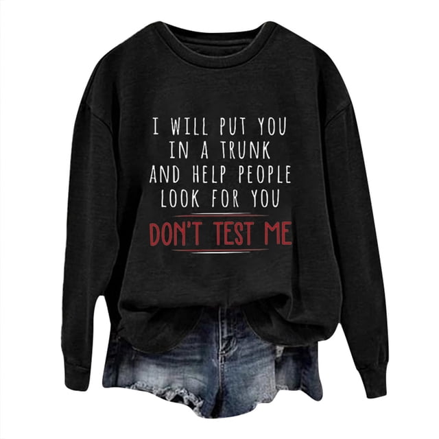 WEAIXIMIUNG Robe Sweat-Shirt avec Poches Sweat-Shirts Maxi Day Col Rond Femmes Manches Longues Imprimé Graphique Lettre Pull Sans Capuche Blouse Top