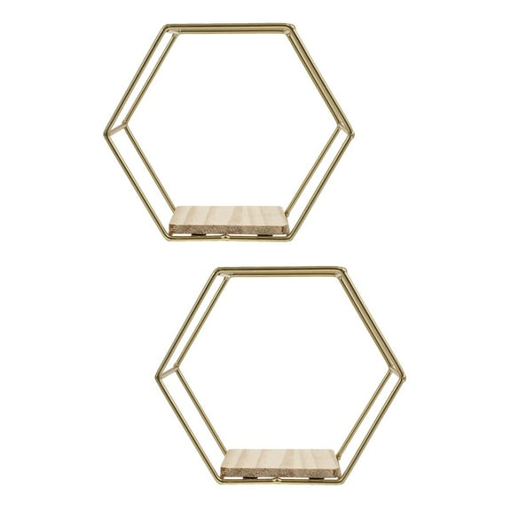 2 Pcs Gold Shelf Hexagonal Rack Wall-mounted Storage