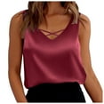 thumbnail image 1 of Camiseta sin mangas de satén con cuello en V para mujer: camiseta básica sin mangas, poliéster, corte holgado, ideal para combinar en todas las estaciones, ropa informal para la oficina y la playa,, 1 of 5