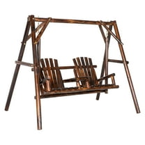 Adirondack Swing Chair Outdoor 2-Seat, Freestanding Wood Swing with Table