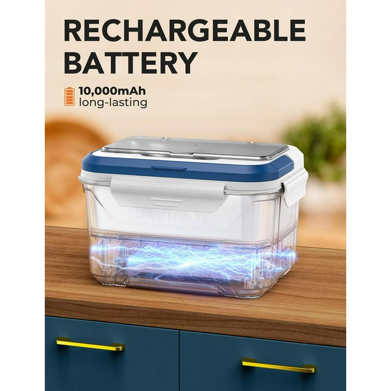 EAST OAK Cordless Heated Lunch Box - 1.3L Capacity, Battery Powered, Automatic Timer, Insulated Bag Included