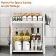 thumbnail image 6 of Spice Rack 2 Tier Metal Standing Kitchen Seasoning Storage Shelf with Hanging Basket Pull Out Countertop Organizer for Counter, Cabinet, Pantry, Bathroom, Bedroom (White), 6 of 15