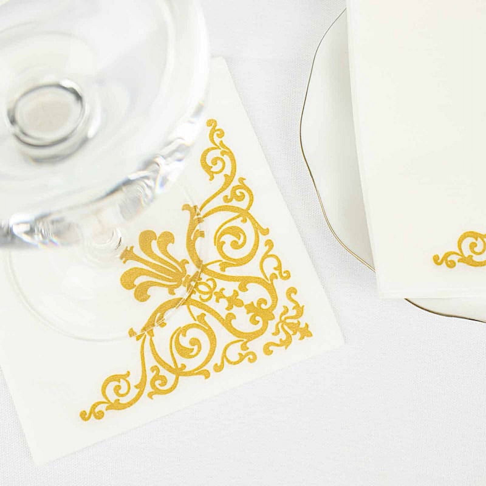 Balsacircle 20 Pieces White Silver Metallic Fleur Design Paper Cocktail Napkins, Size: 10