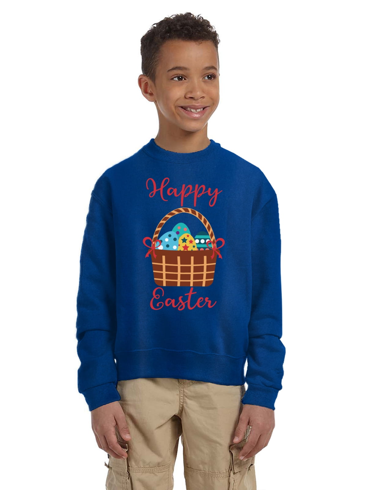 Happy Easter Basket Easter Sweatshirt for Kids Sweater - Youth S M L XL - Christian Holiday Easter Tee for Boys for Girls - Walmart.com