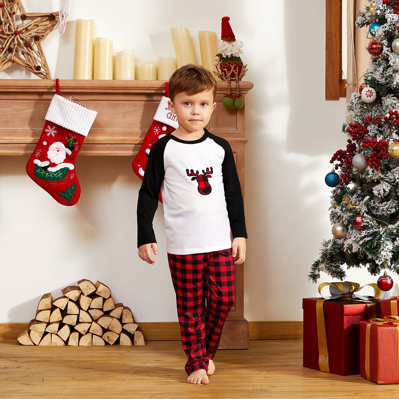 PatPat Black/White Mommy and Me Christmas Plaid Deer Family Matching Pajamas 2-piece,Unisex - image 4 of 12