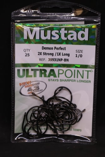 Mustad 39931NP-BN Demon Perfect Circle Inline Hook 2X Strong - Size 1/0 ...