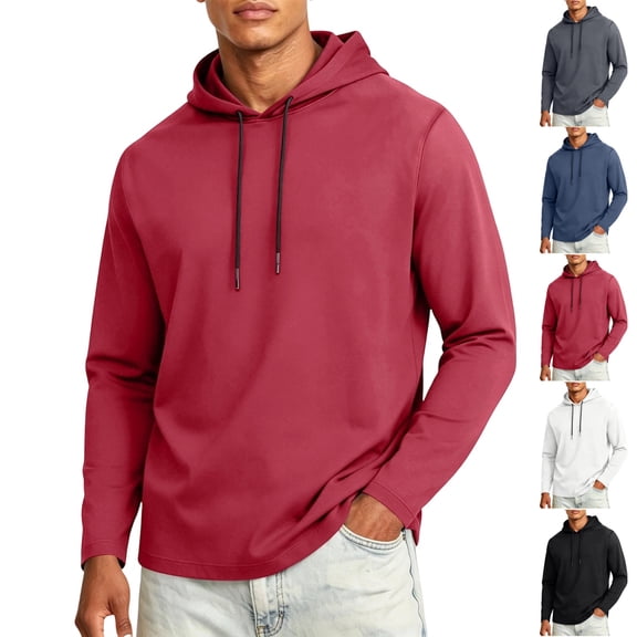 UDAUDU Men's Long Sleeve Hooded Shirts with Pocket Lightweight Pullover Tops Casual Athletic Workout Gym Sweatshirts 3XL