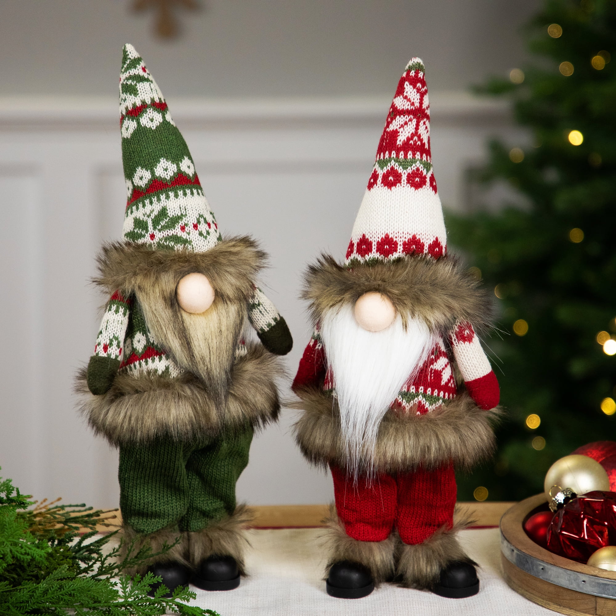 Standing Gnome with Knitted Outfit Christmas Figure - 19" - Green