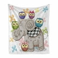 thumbnail image 1 of Cartoon Soft Flannel Fleece Throw Blanket, Cartoon and Owls Floral Background Animal Love Big Eyes Boys and Girls, Cozy Plush for Indoor and Outdoor Use, 50" x 70", Multicolor, by Ambesonne, 1 of 6