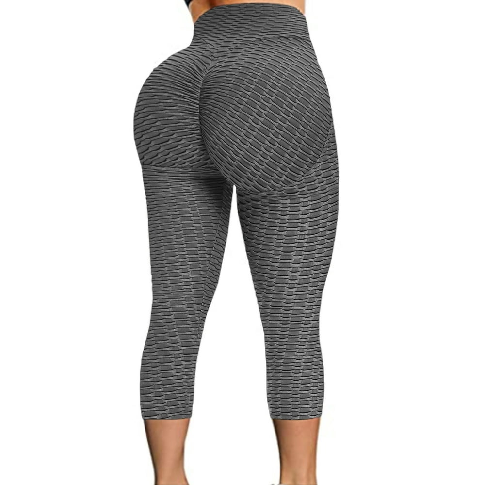 FITTOO Sexy Women Booty Yoga Pants High Waisted Honeycomb Capris Ruched ...