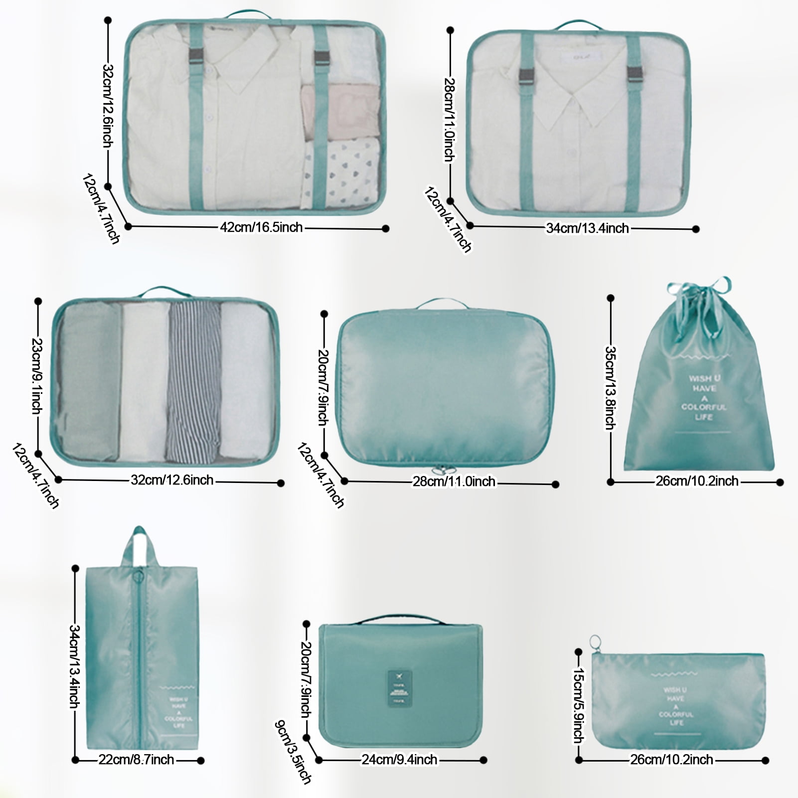 HonorHut 8 Set Packing Cubes Lightweight Organizer Bags Mesh Luggage Packing Bags Durable Storage Totes Travel Essentials Accessories Dusty Blue