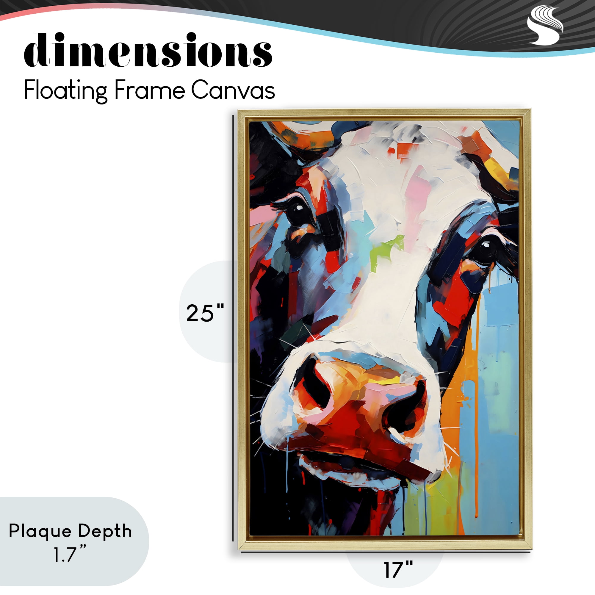 Stupell Industries Cow Of Many Colors Gold Framed Floater Canvas Wall Art, design by Creative Studio