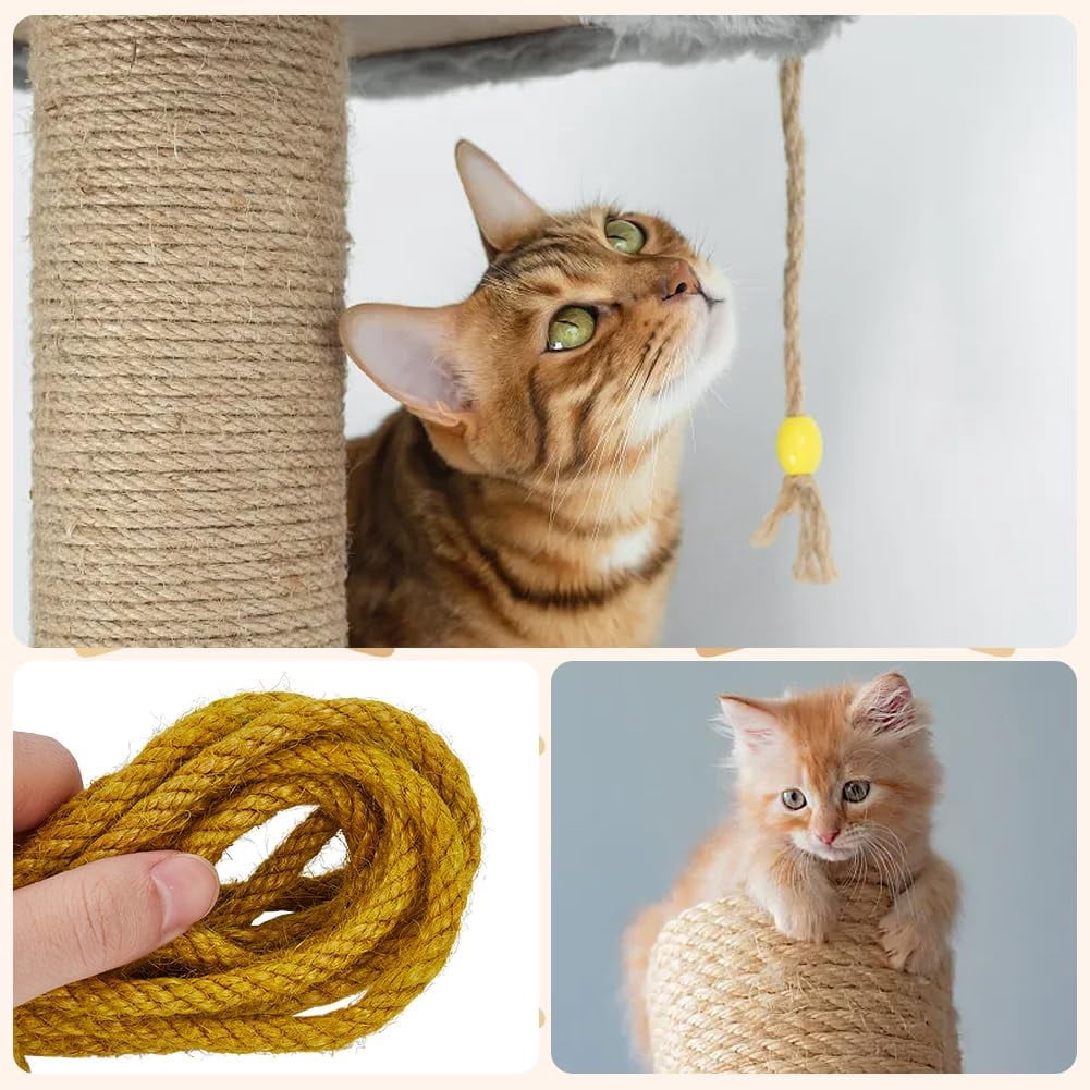 6mm 164Ft/50M Jute Rope Strong Cat Scratching Post Cord Heavy Duty Thick Natural Macrame Twine String Ginger Yellow